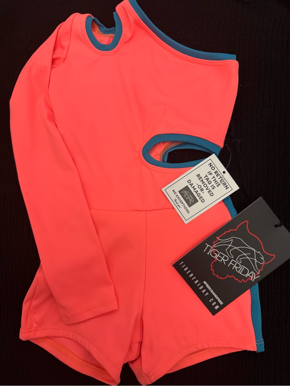 Tiger Friday Coral and Blue Kids One-Shoulder Matching Set. CM (6-8)